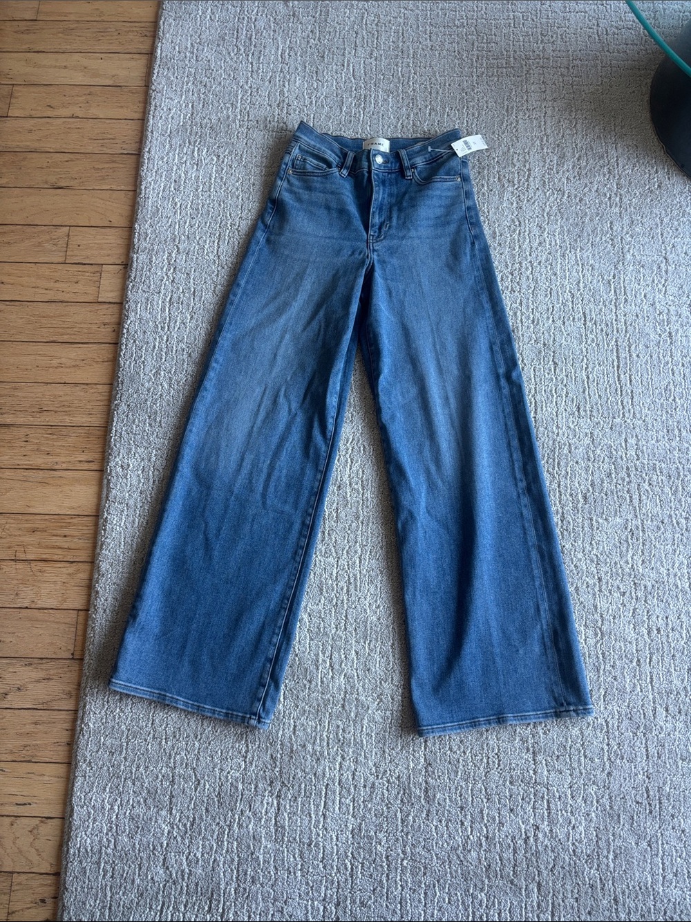 Frame Denim High-Rise Wide Leg Jeans in Medium Blue